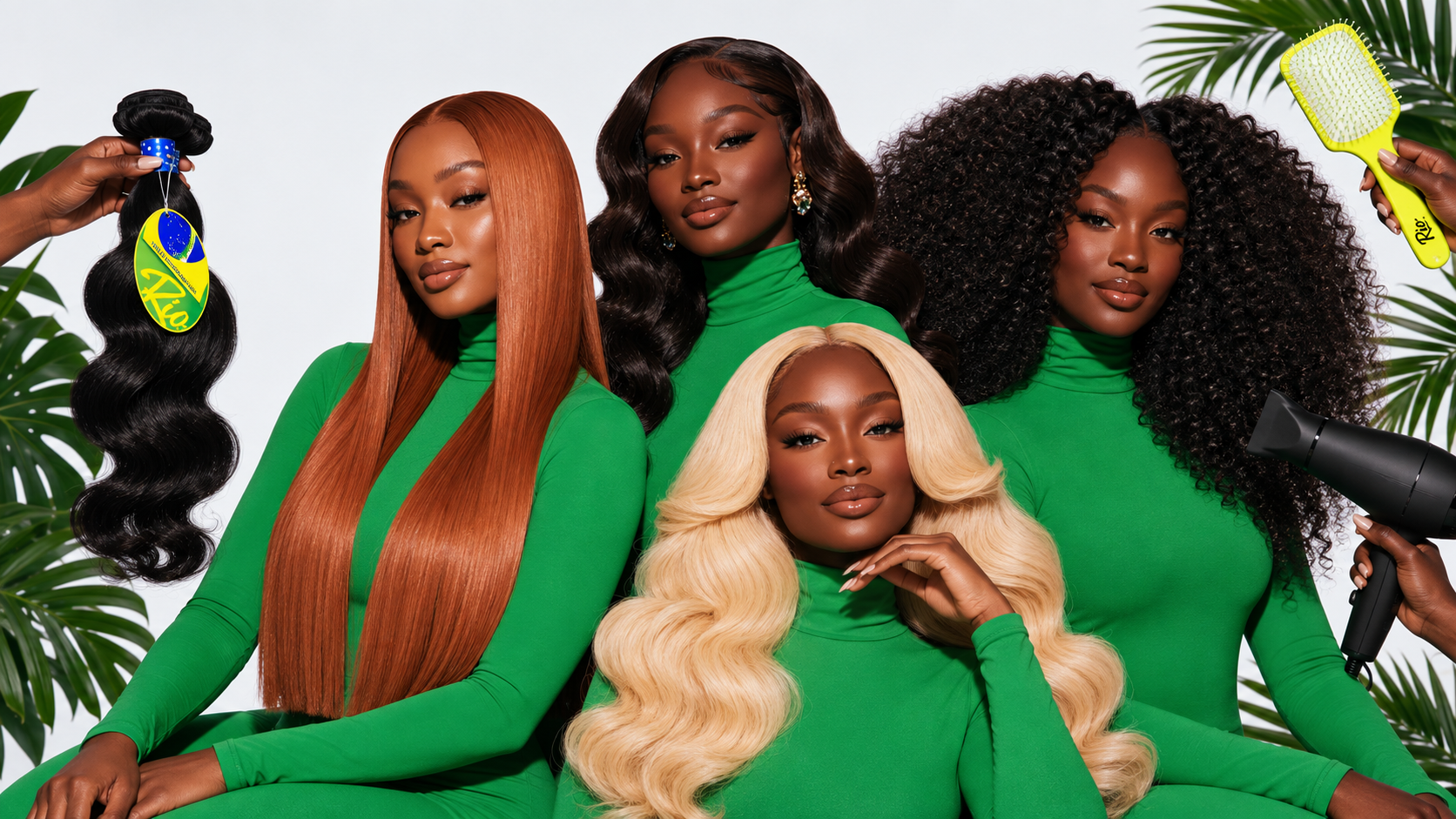 Rio Hair models wearing straight, body wave and curly styles